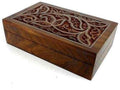 Handcrafted Sheesham Wood Jewelry Box | Antique Carved Wooden Keepsake Box with Brass Inlay | Vintage Storage Organizer