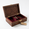 Sheesham Wood Jewellery & Keepsake Box — Mughal Motif Carved Lid with Velvet Lining